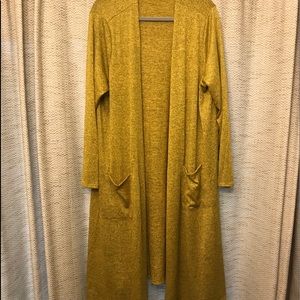 LulaRoe XL long cardigan, stretchy mustard color